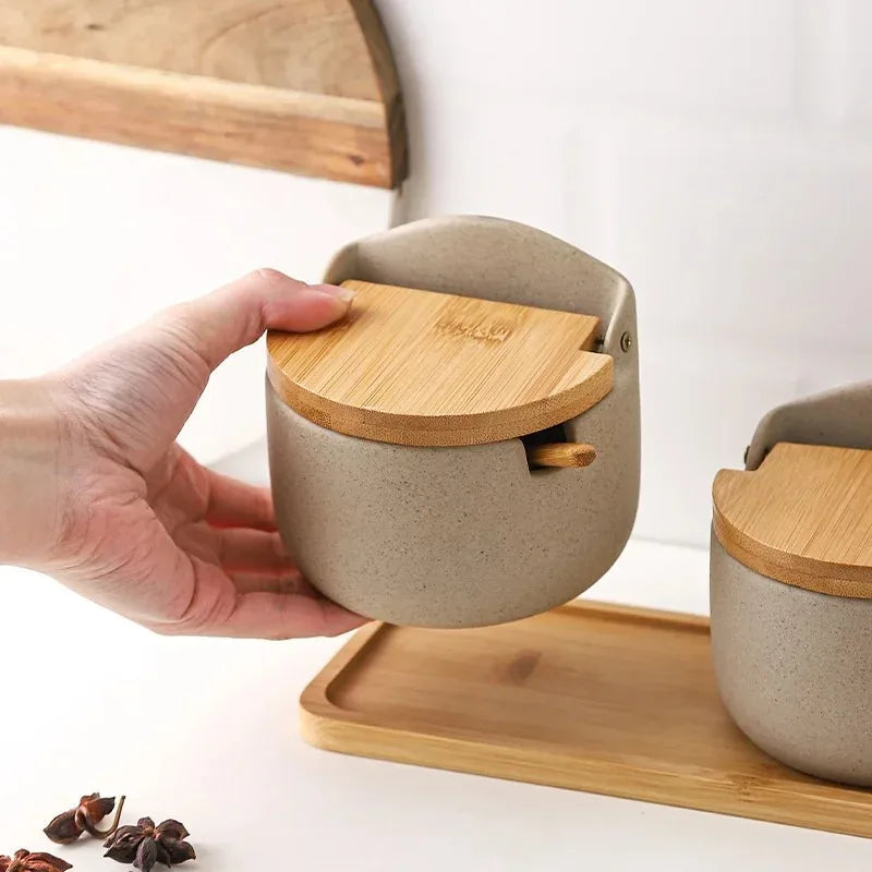 Ceramic Spice Jar with Bamboo Lid & Spoon