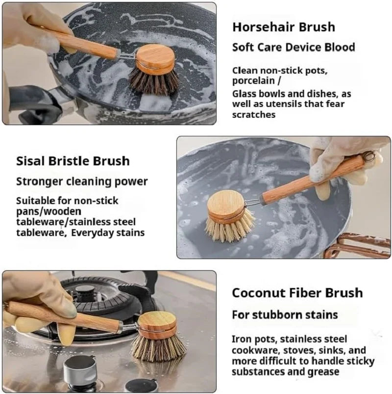Wooden dish brush and Replaceable Heads