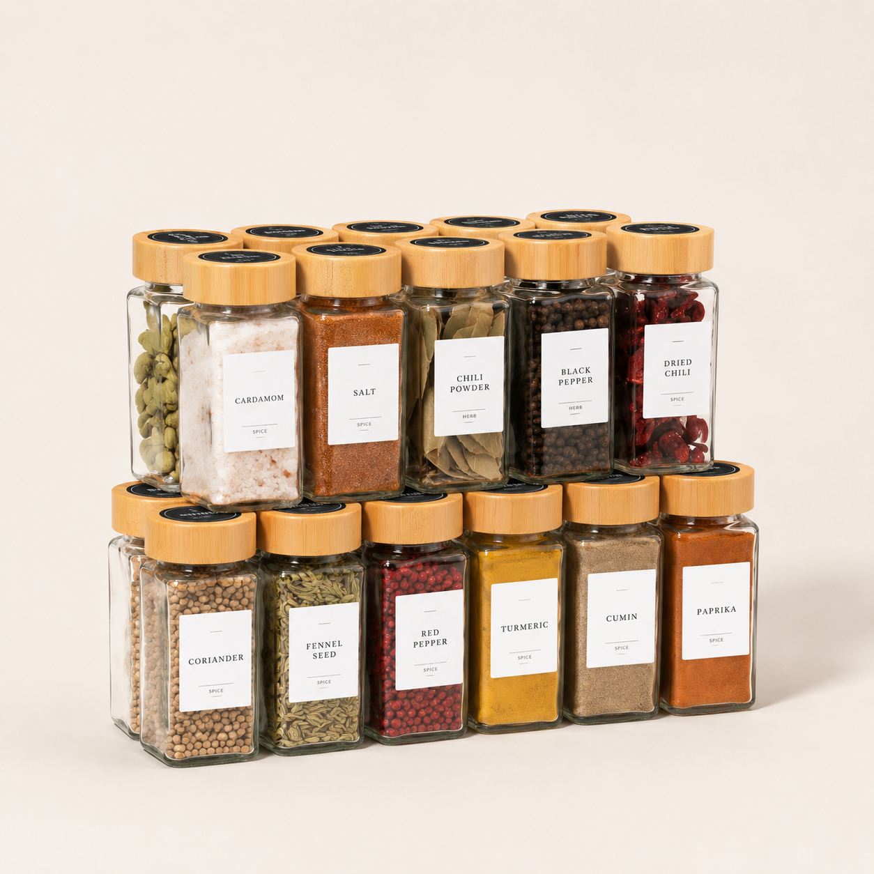 Glass Spice Jars With Bamboo Lid Set