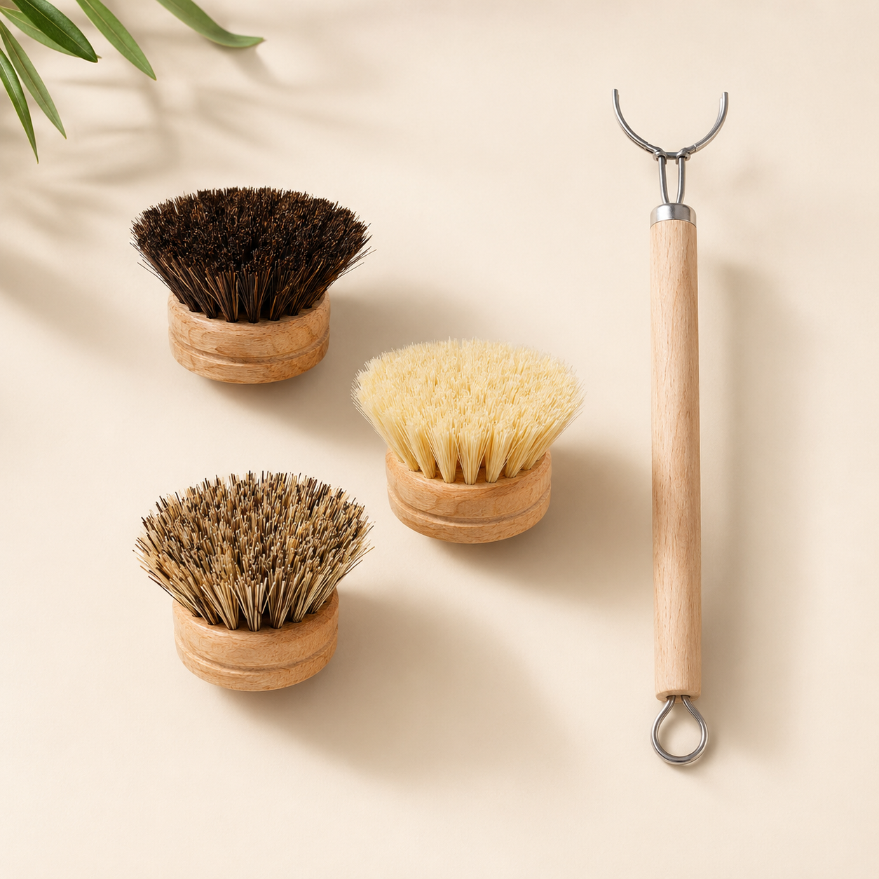 Wooden Dish Brush & Replaceable Heads Set