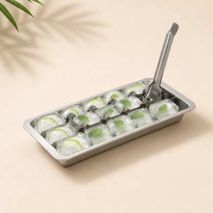 Eiswürfelschale aus Edelstahl mit Entriegelungsgriff