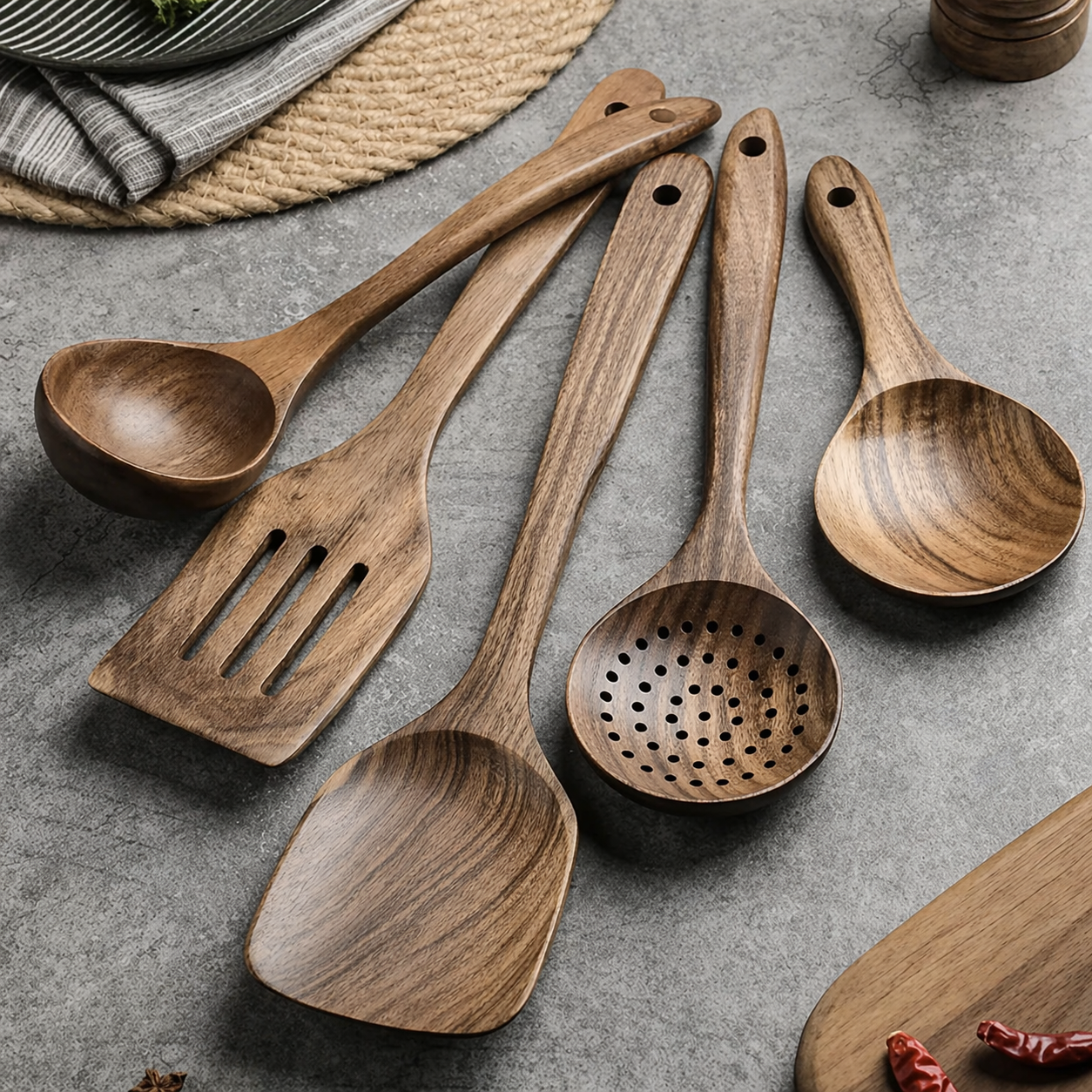 Teak cooking utensils