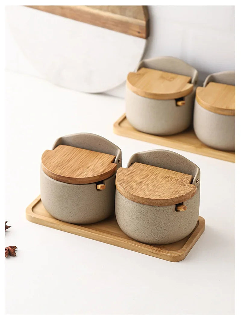 Ceramic Spice Jar with Bamboo Lid & Spoon