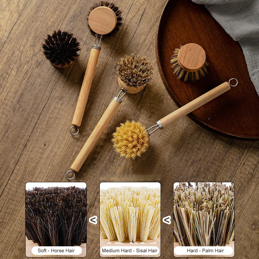 Wooden dish brush and Replaceable Heads