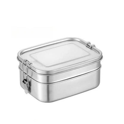 Stainless steel 2-layer lunch box with a capacity of 1400ml on a white background