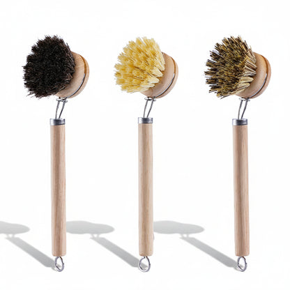 Wooden Dish Brush & Replaceable Heads Set