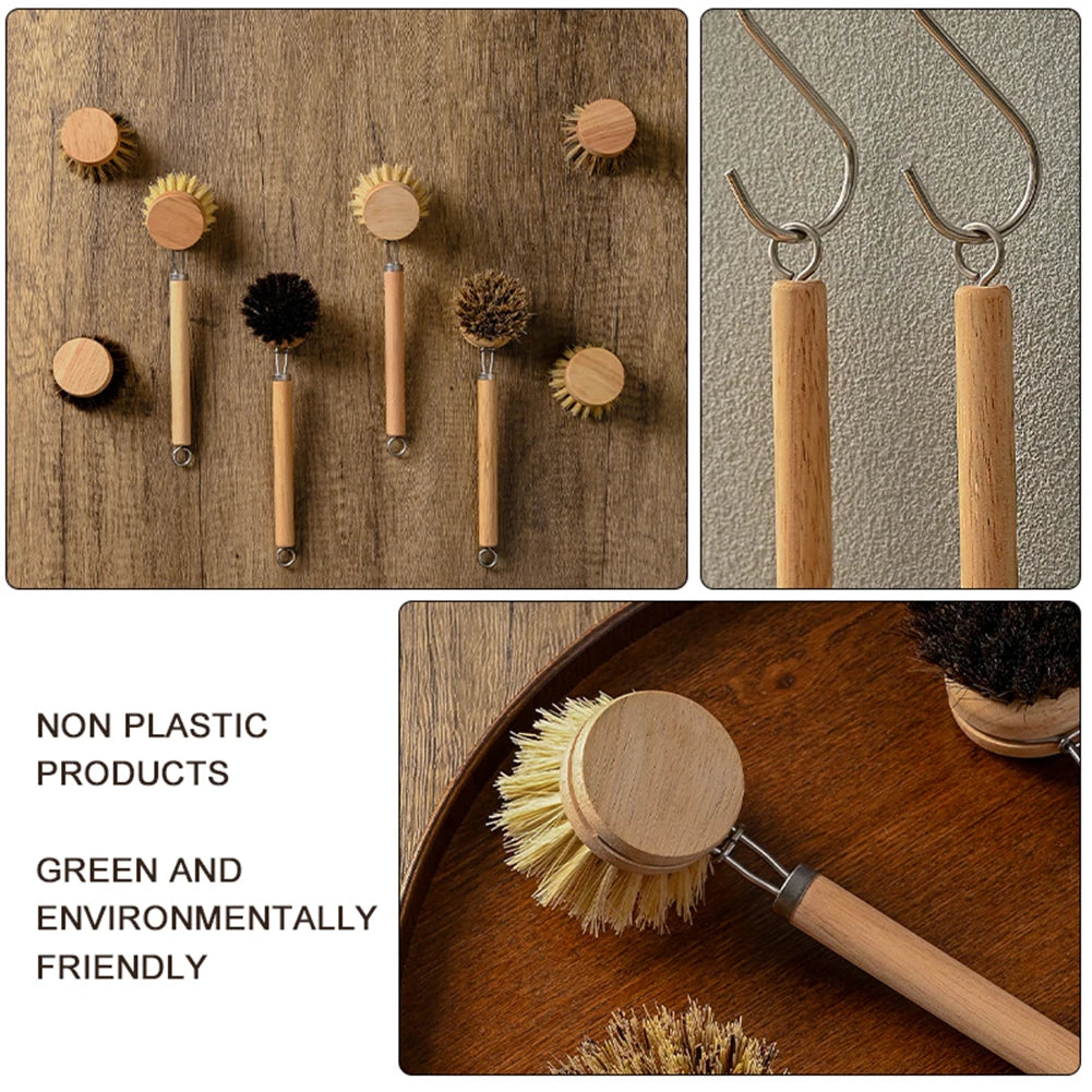 Wooden dish brush and Replaceable Heads