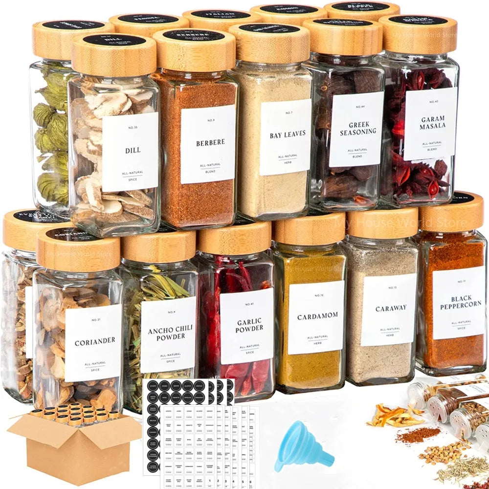 Glass spice jars with bamboo lid