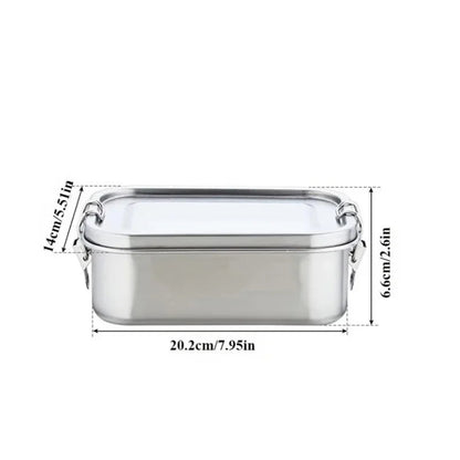 Stainless steel container with dimensions and capacity details on a white background