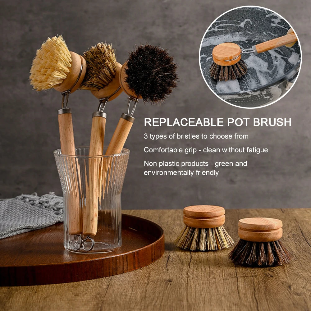 Wooden dish brush and Replaceable Heads