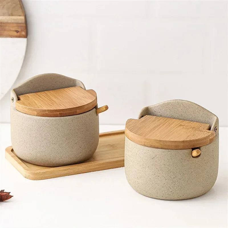 Ceramic Spice Jar with Bamboo Lid & Spoon